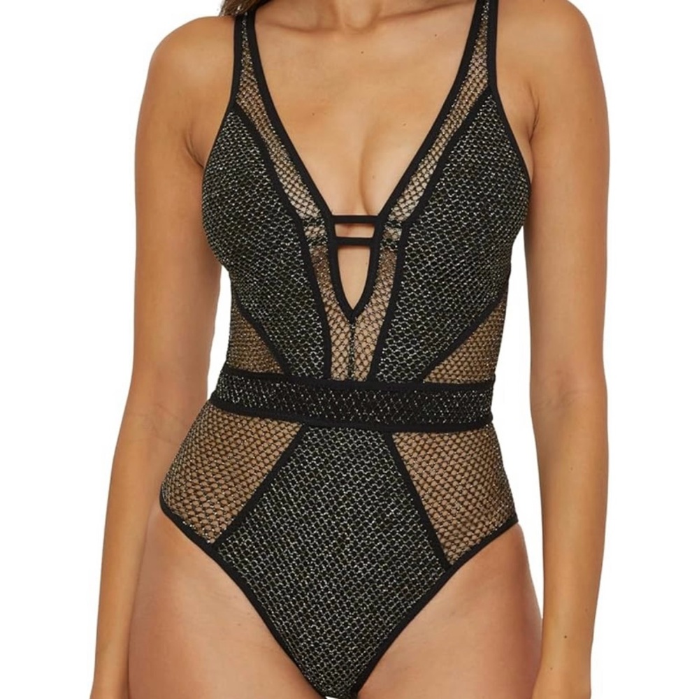 Black Mesh One-Piece Swimsuit and Cover Dress